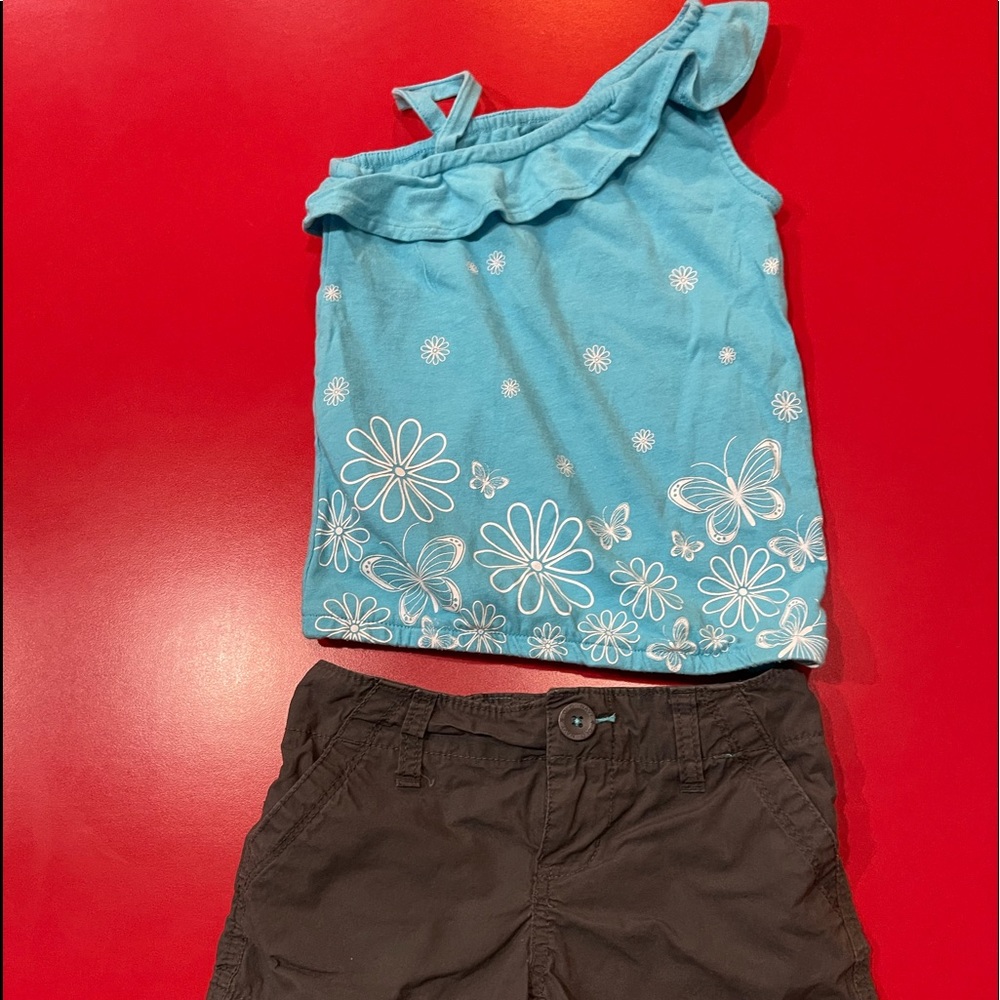 Good Condition-GIRLS Blue Tank top (faded glory) & Brown shorts (Old Navy)